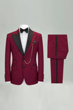 Single Breasted Black 2 Piece Peak Lapel Men's Wedding Suits