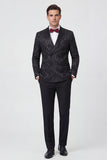 2 Piece Double Breasted Shawl Lapel Black Men's Wedding Suits