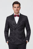 2 Piece Double Breasted Shawl Lapel Black Men's Wedding Suits