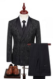 2 Piece Double Breasted Shawl Lapel Black Men's Wedding Suits