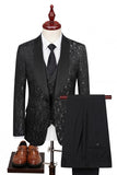 3 Piece Printed Black Shawl Lapel One Button Men's Prom Suits