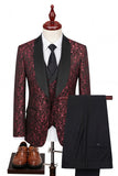 3 Piece Printed Black Shawl Lapel One Button Men's Prom Suits