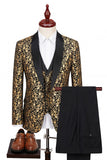 3 Piece Printed Black Shawl Lapel One Button Men's Prom Suits