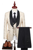 3 Piece Printed Black Shawl Lapel One Button Men's Prom Suits