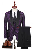 3 Piece Printed Black Shawl Lapel One Button Men's Prom Suits