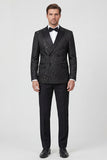 2 Piece Peak Lapel Black Double Breasted Printed Men's Wedding Suits