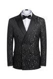 2 Piece Peak Lapel Black Double Breasted Printed Men's Wedding Suits
