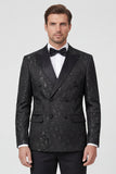 2 Piece Peak Lapel Black Double Breasted Printed Men's Wedding Suits