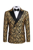 2 Piece Peak Lapel Black Double Breasted Printed Men's Wedding Suits