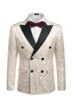 2 Piece Peak Lapel Black Double Breasted Printed Men's Wedding Suits