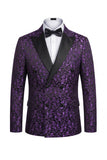 2 Piece Peak Lapel Black Double Breasted Printed Men's Wedding Suits