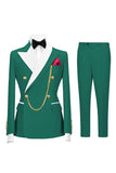 Sage Green Double Breasted Peak Lapel Men's Prom Suits