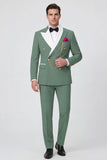 Sage Green Double Breasted Peak Lapel Men's Prom Suits