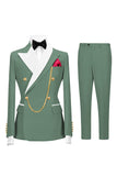 Sage Green Double Breasted Peak Lapel Men's Prom Suits