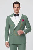 Sage Green Double Breasted Peak Lapel Men's Prom Suits