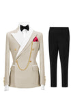 2 Piece Double Breasted Champagne Peak Lapel Men's Prom Suits