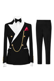 2 Piece Double Breasted Champagne Peak Lapel Men's Prom Suits
