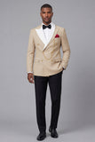 2 Piece Double Breasted Champagne Peak Lapel Men's Prom Suits