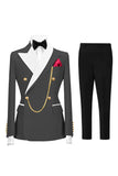2 Piece Double Breasted Champagne Peak Lapel Men's Prom Suits