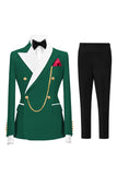 2 Piece Double Breasted Champagne Peak Lapel Men's Prom Suits