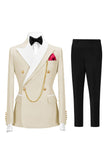 2 Piece Double Breasted Champagne Peak Lapel Men's Prom Suits