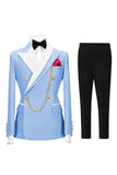 2 Piece Double Breasted Champagne Peak Lapel Men's Prom Suits