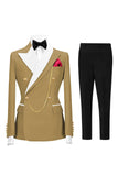 2 Piece Double Breasted Champagne Peak Lapel Men's Prom Suits