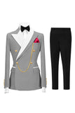2 Piece Double Breasted Champagne Peak Lapel Men's Prom Suits