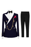 2 Piece Double Breasted Champagne Peak Lapel Men's Prom Suits