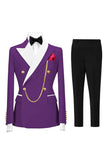 2 Piece Double Breasted Champagne Peak Lapel Men's Prom Suits