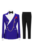 2 Piece Double Breasted Champagne Peak Lapel Men's Prom Suits