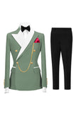 2 Piece Double Breasted Champagne Peak Lapel Men's Prom Suits