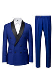 Light Blue 2 Piece Shawl Lapel Double Breasted Men's Prom Suits with Pockets