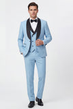 Shawl Lapel Light Blue 3 Piece One Button Men's Prom Suits