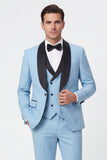 Shawl Lapel Light Blue 3 Piece One Button Men's Prom Suits