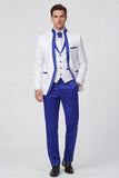 3 Piece Royal Blue One Button Printed Men's Prom Suits with Pockets