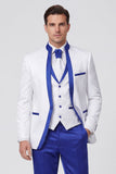 3 Piece Royal Blue One Button Printed Men's Prom Suits with Pockets