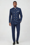 Navy 2 Piece Double Breasted Men's Suits with Pockets