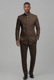 Single Breasted Coffee 2 Piece Men's Prom Suits with Pockets