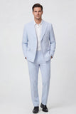 2 Piece Light Blue Peak Lapel Double Breasted Men's Party Suits