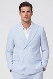 2 Piece Light Blue Peak Lapel Double Breasted Men's Party Suits