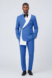 Double Breasted Blue 2 Piece Notch Lapel Men's Prom Suits