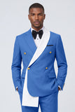 Double Breasted Blue 2 Piece Notch Lapel Men's Prom Suits