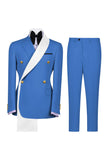 Double Breasted Blue 2 Piece Notch Lapel Men's Prom Suits