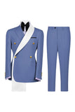 Double Breasted Blue 2 Piece Notch Lapel Men's Prom Suits