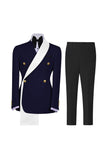 Double Breasted Blue 2 Piece Notch Lapel Men's Prom Suits