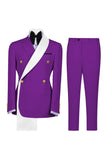 Double Breasted Blue 2 Piece Notch Lapel Men's Prom Suits