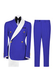 Double Breasted Blue 2 Piece Notch Lapel Men's Prom Suits