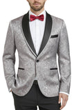 2 Piece One Button Royal Blue Shawl Lapel Printed Men's Prom Suits