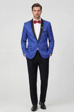 2 Piece One Button Royal Blue Shawl Lapel Printed Men's Prom Suits